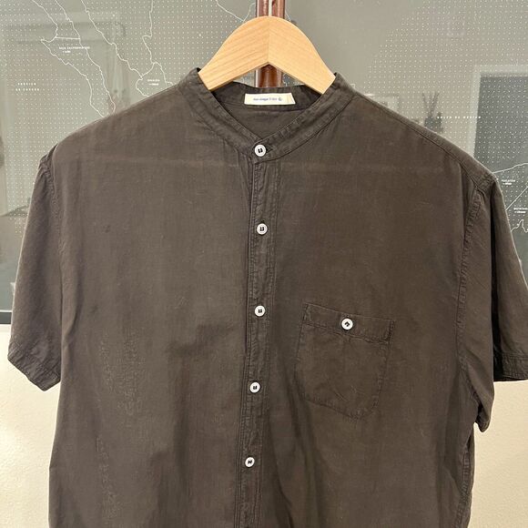 Industry of All Nations - Band Collar Madras Shirt SS Lightweight - Black - Picture 4 of 6
